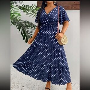 NWT Navy Polka Dot Maxi Dress